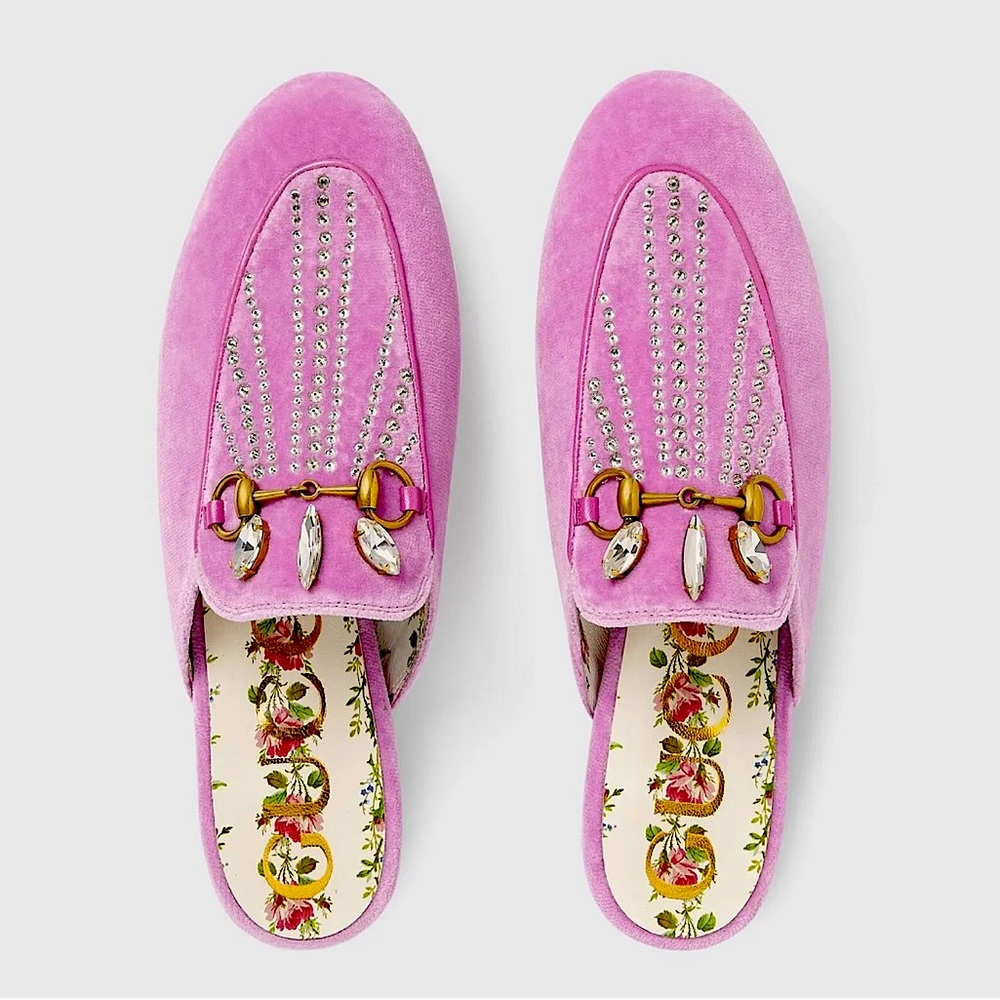 NIB Gucci Princetown Velvet Crystal Embellished Mules 36.5EU/6.5US $1100.00